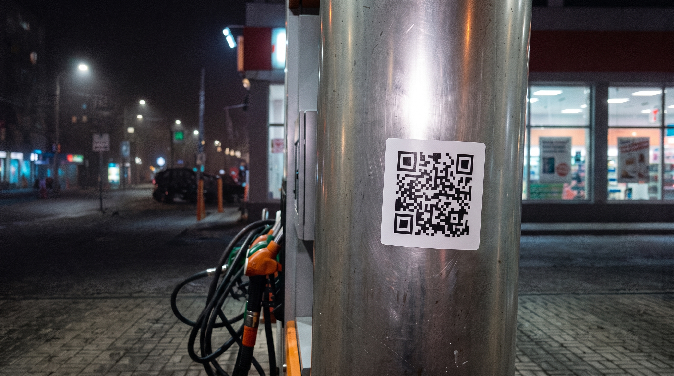 Фото — QR-код с частью кода на заправке